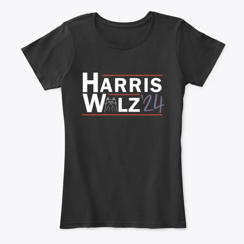 Harris Walz 2024 With Cat Drawing